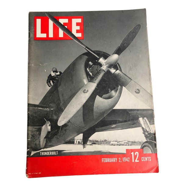 Vintage 1942 WWII LIFE Magazine LIFE Magazine February 2, 1942 Vintage 1940s Magazine Thunderbolt Plane Collectible WW2 Magazine Churchill