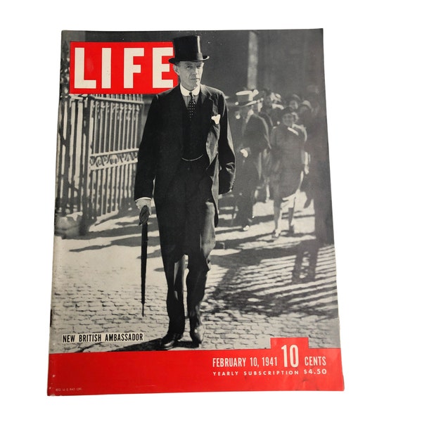 Vintage 1941 WWII LIFE Magazine LIFE Magazine February 10, 1941 Vintage 1940s Magazine Lord Halifax Collectible WW2 Magazine Churchill