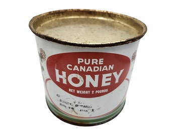 Vintage 1950’s Pure Canadian Honey 2 Lbs Tin Collectable Tin Made in Canada Vintage Honey Tin Gift for Him Gift for Her Vintage Advertising