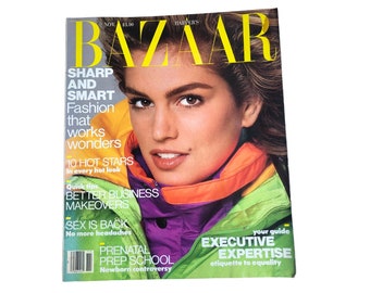 1988 HARPERS BAZAAR Magazine I Cindy Crawford Cover I Harper's Bazaar Magazine November 1988 Milla Jovovich Mimi Rogers Ralph Macchio