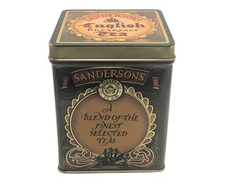 Vintage Sanderson's Tea Tin I Made in England I Vintage Tea Tin I Collectible Tins I Tea Canister I  Hinged Lid Tin I Grandma’s Kitchen I