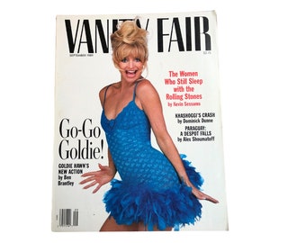 1989 VANITY FAIR Magazine -Goldie Hawn Vanity Fair Cover- September 1989 Rolling Stones Claudia Schiffer Jerry Hall 90s Pop Culture Magazine