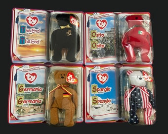 McDonald's International Bears II Collection (2000) | BNIB | Germania, Osito, Spangle, The End I Teenie Beanie Babies 2000 | McDonalds Toys