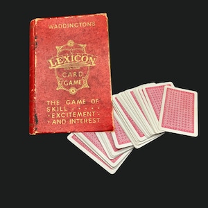 Jeu de cartes vintage Lexique de Waddington | Jeu de mots des années 30 | Fabriqué en Angleterre | Ensemble complet avec boîte | Rare jeu de société antique à collectionner