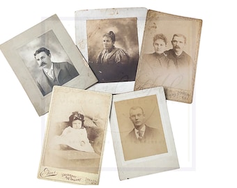 ANTIQUE PHOTO Lot: Set of 5 - From late 1800's Cabinet Cards 1890s Photography Collectible Ephemera Vintage Photographs Antique Photographs
