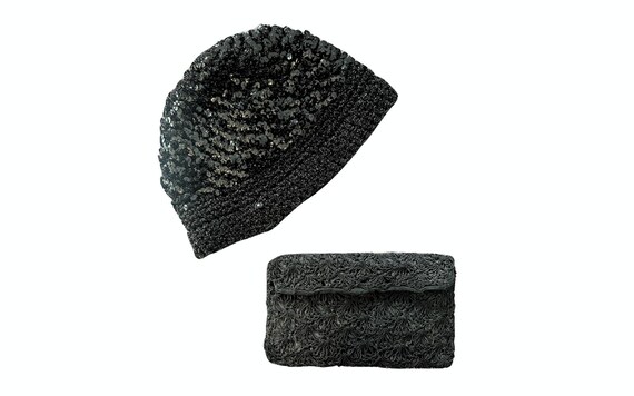 Vintage Black Sequined Cloche Hat | Wool Cloche Hat | 1920s  display picture 3