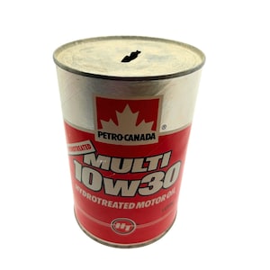Vintage PETRO-CANADA 10W-30 Oil Can Coin Bank | 1L Motor Oil Memorabilia | Retro Garage Decor | Vintage Oil Tin | Automotive Memorabilia