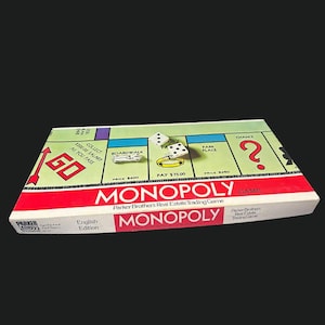 1980s MONOPOLY Board Game | Parker Brothers | Complete Set with 8 Metal Tokens | Made in Canada | Black Board | Excellent Condition |