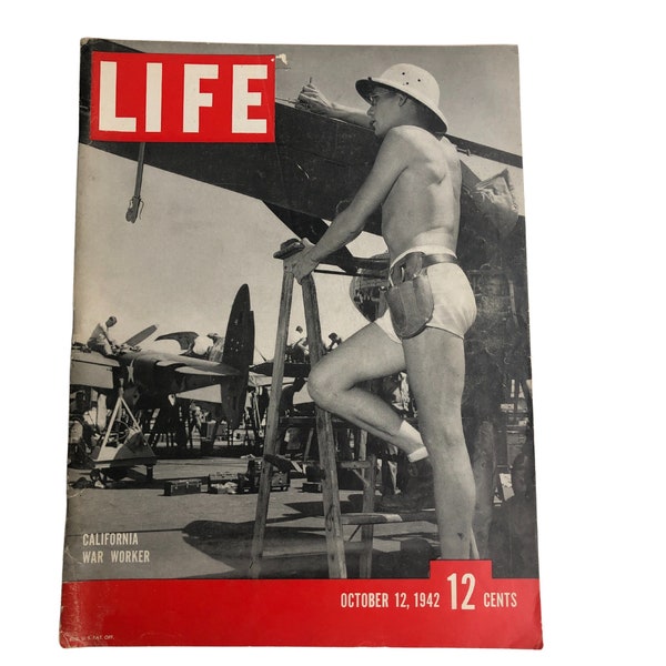 Vintage 1942 WWII LIFE Magazine LIFE Magazine October 12, 1942 Vintage 1940s Magazine Collectible WW2 Magazine California War Worker Cover