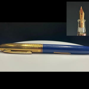 Vintage TUCKERSHARPE Fountain Pen | Wing-Flow Nib | Clear Ink View | USA Lever Fill Pen | 1950s Blue Gold Mid Century Writer