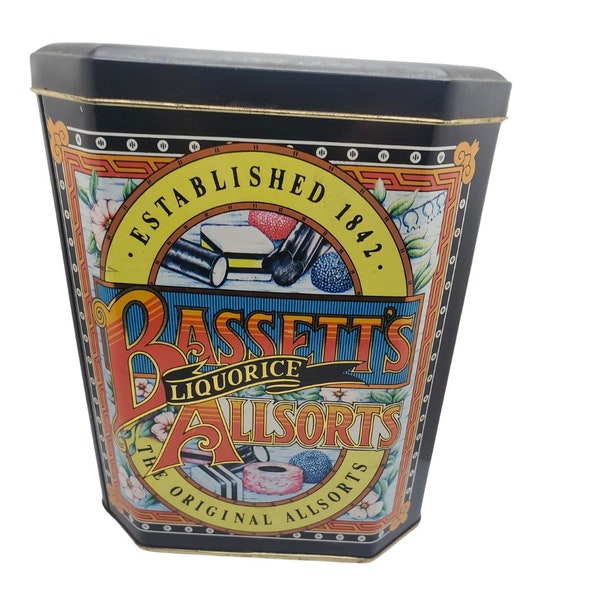1990's Bassett’s Allsorts Licorice Tin Vintage Collectible Tin Made in England Liquorice Tin Vintage Tin Gift for Him Gift for Her