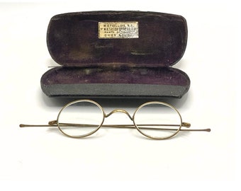 Antique Eyeglasses I Antique Spectacles I Vintage Eyewear I Original Case I Brass-Rimmed Prescription Eyeglasses I W.H. Taylor Optical Co.