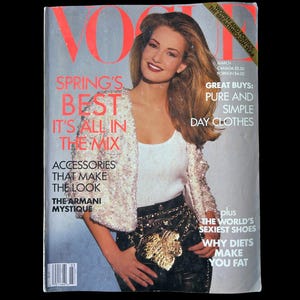 1992 VOGUE Magazine | Cover: Karen Mulder | March 1992 | Cindy Crawford | Naomi Campbell | Stephanie Seymour | Elaine Irwin