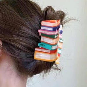 Book Stack Hair Clip | Rainbow Bookish Hair Accessory for Book Lovers | Literary Gift | Colorful Library Hair Clip | Reader Gift