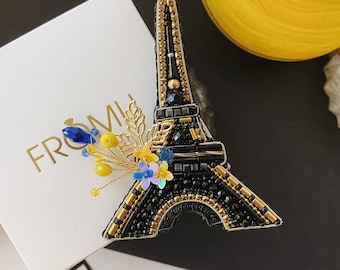 Eiffel Tower Brooch  Paris Travel Pin Beaded Souvenir Jewelry Gift for Her