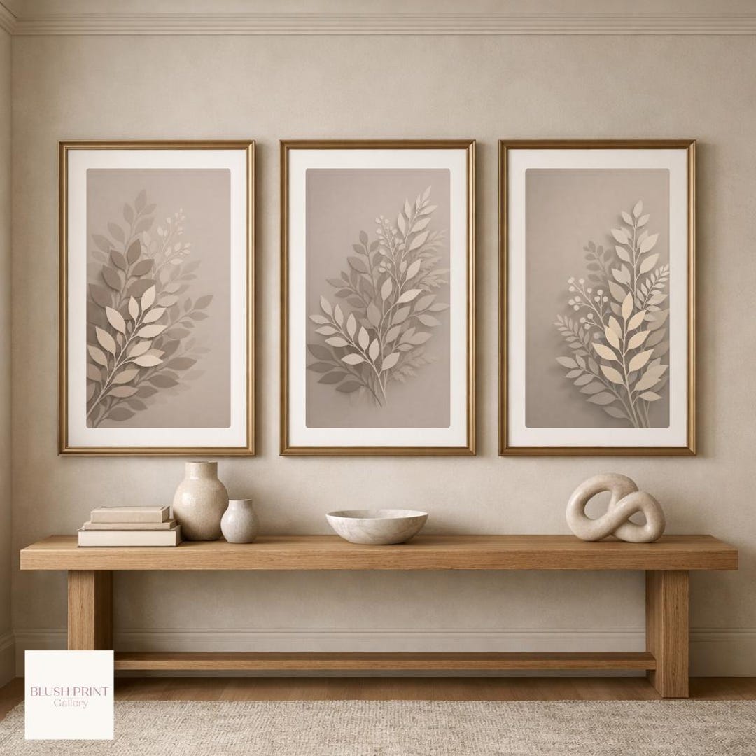 Neutral Botanical Wall Art Set | Beige Taupe Minimalist Prints ...
