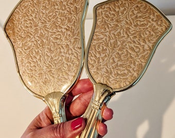 Vintage Vanity Set, Gold Mirror and Brush/ Dresser Decor/Vintage Beauty/Vintage Vanity