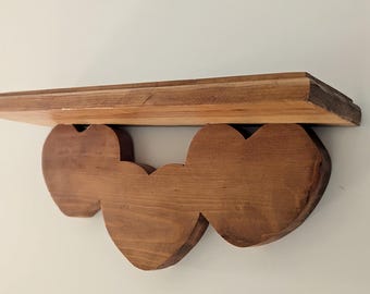 1980s 1990s Vintage Wood Hearts Wall Shelf 13&quot;x3.5&quot;/Decorative Shelf/Rustic/Cottagecore/Farmhouse