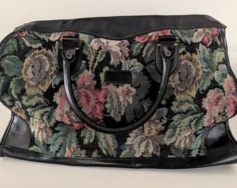 Vintage Floral Tapestry Large Weekender Bag/Carry On/Overnight Bag/Luggage/Travel Accessory/Verdi