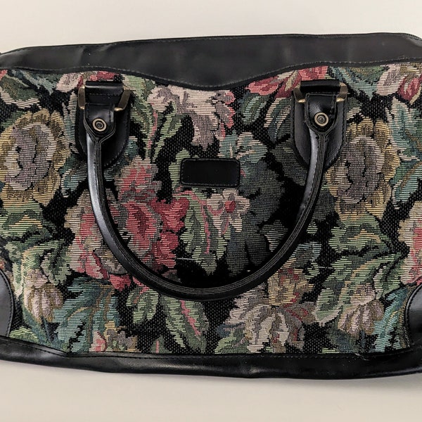 Vintage Floral Tapestry Large Weekender Bag/Overnight Bag/Luggage/Travel Accessory/Verdi