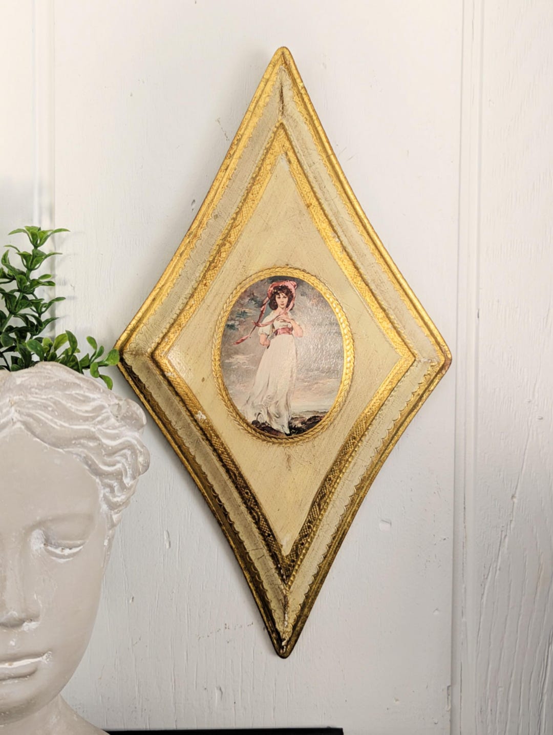 1950s Vintage Italian Florentine Wood Gold Gilt Diamond Shaped Wall Art ...