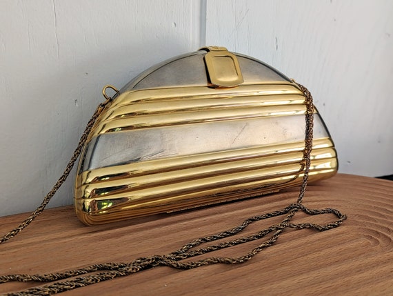 1980s Gold and Silver Metal Purse, Shoulder or Cl… - image 2