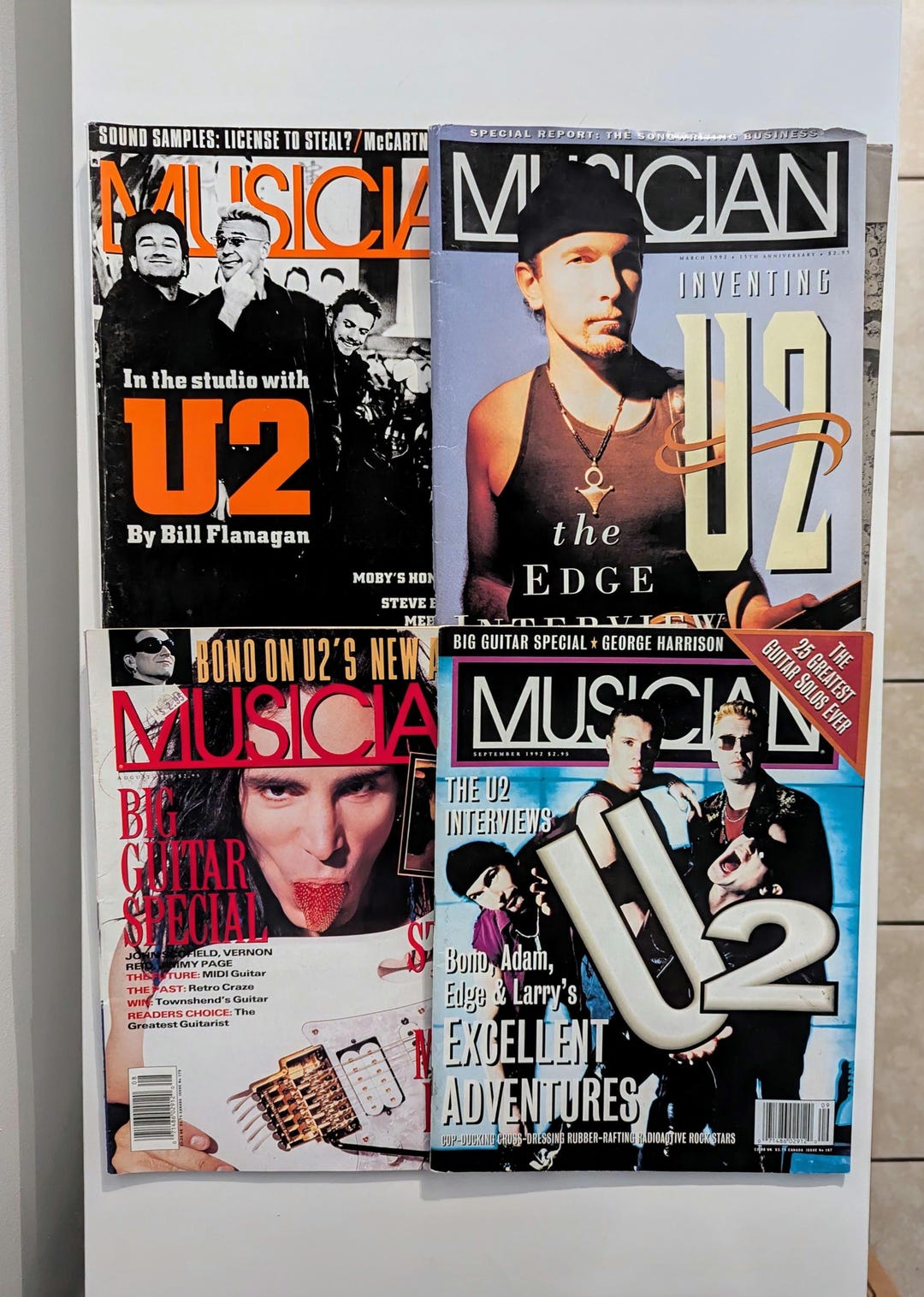 1990s Vintage Lot of 4 Musician Magazine, U2 Covers, Bono, Guitar