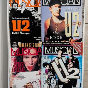 1990s Vintage Lot of 4 Musician Magazine, U2 Covers, Bono, Guitar, Interviews, Sept &#39;92, March &#39;92, Aug &#39;93, Aug &#39;95/Vintage Music Magazine