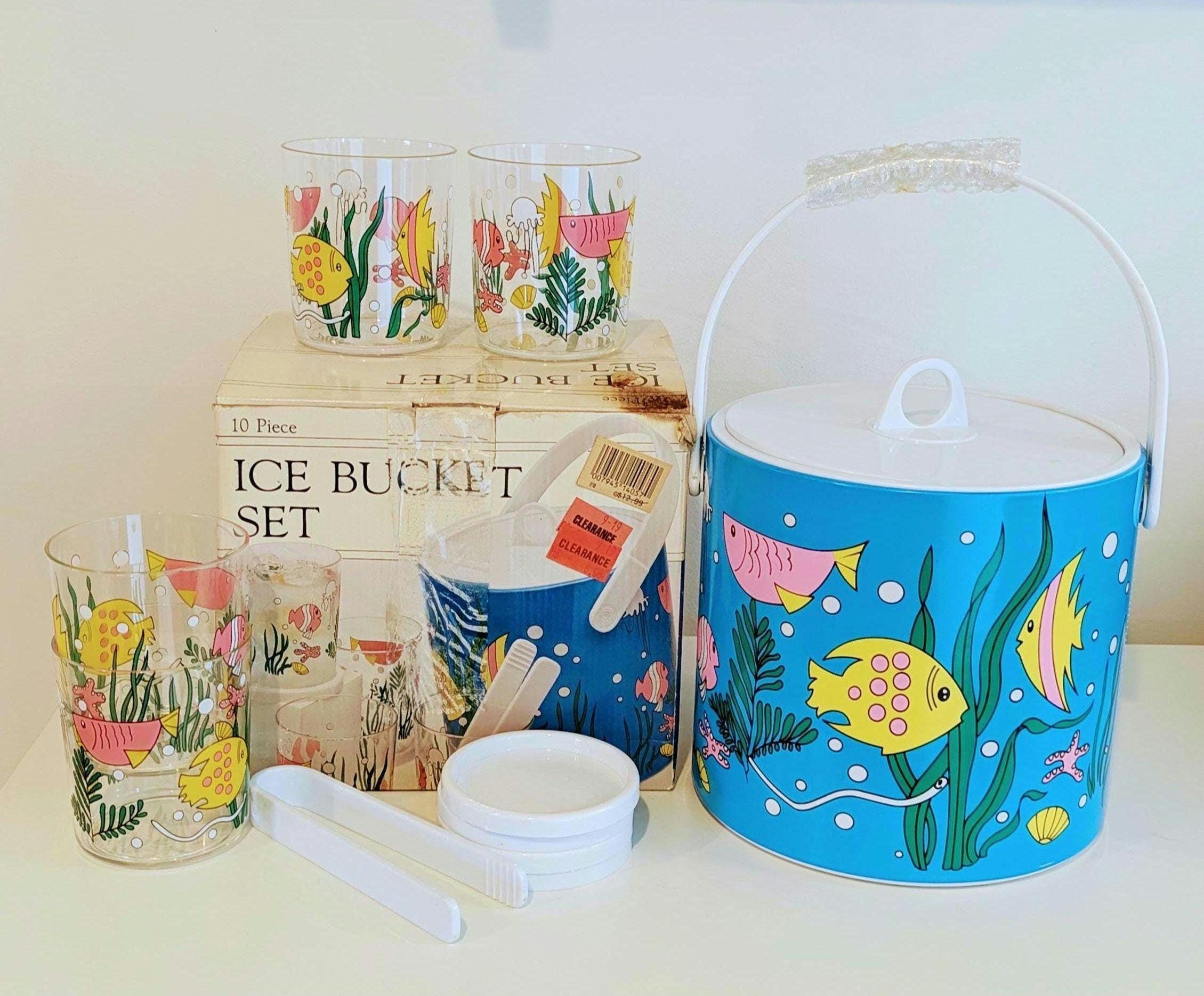 NOS 1987 Vintage 10 Piece Tropical Ice Bucket Set With Tumblers ...