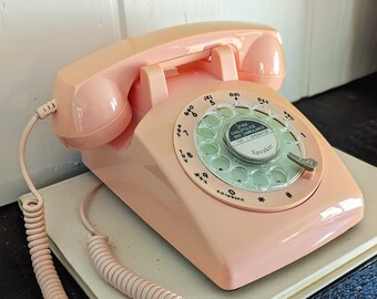 Vintage Pink Rotary Telephone, Corded Landline Phone, Mid Century