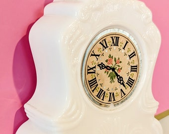 Vintage Avon Milk Glass Clock Bath Oil Bottle, Charisma 1970/Vintage Vanity/Collectible Cosmetics