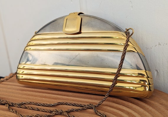 1980s Gold and Silver Metal Purse, Shoulder or Cl… - image 1