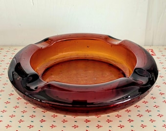 MCM Vintage Heavy Amber Glass Ashtray, Candle Holder, Catch-all/1960s 1970s