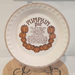 Vintage Royal China Pumpkin Pie Recipe Pie Plate by Jeannette Corp, Deep Dish, 1970s 1980s Vintage Kitchen/Baking, Orange, Brown/Fall/Autumn