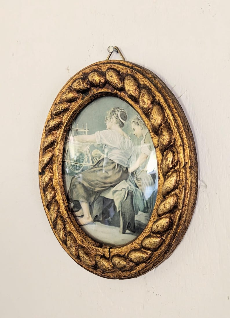MCM Vintage Gold Gilt Italian Florentine Small Oval Framed Wall Art ...