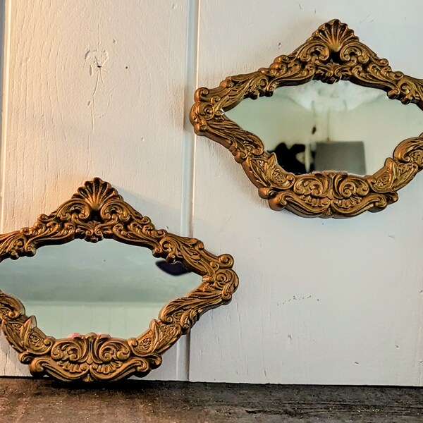 Pair of Vintage Hollywood Regency Gold Ornate Homco Mirrors/Wall Art/Wall Plaques/Mid Century