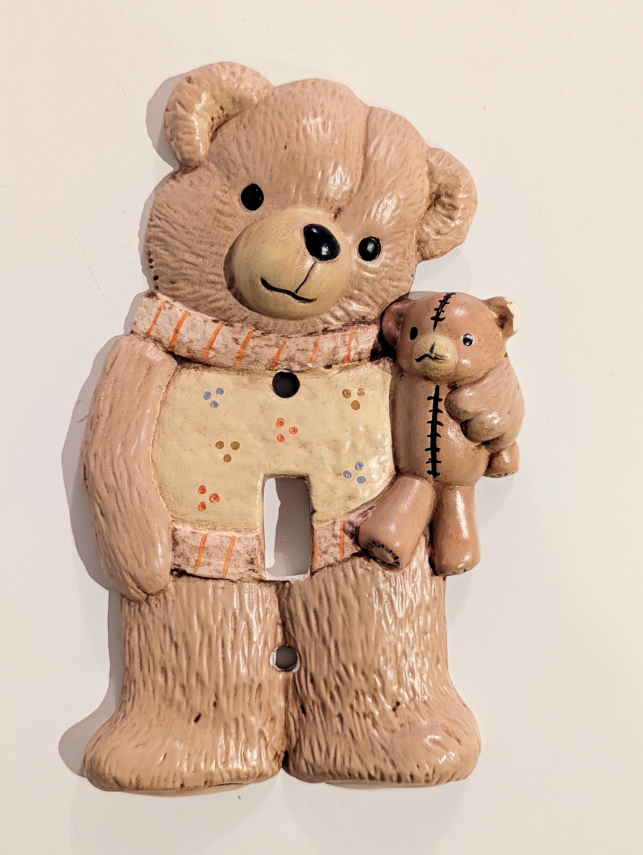 1980s Vintage Ceramic Teddy Bear Light Switch Plate Cover