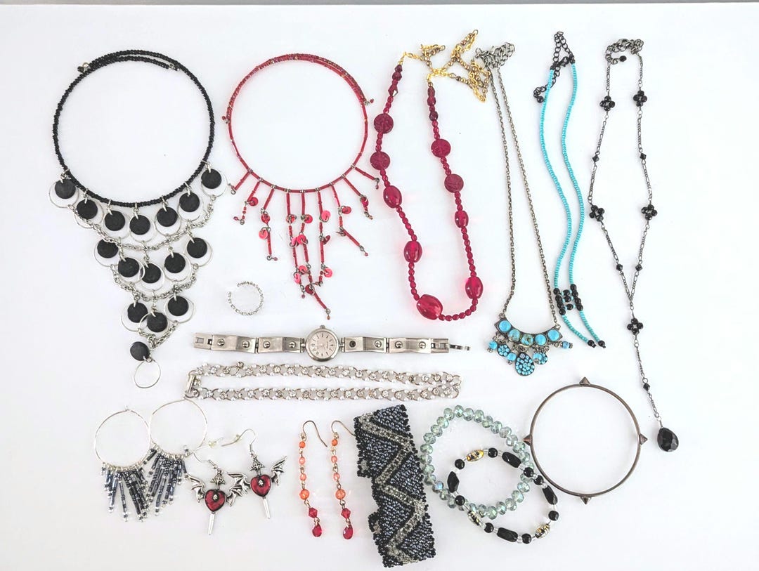 1990s Y2K Vintage 16 Piece Alternative Costume Jewelry Lot