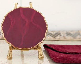 Vintage Shaklee Powder Compact Mirror, Burgundy and Gold With Protective Pouch, Rare