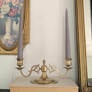 Vintage/Antique Solid Brass Double Candelabra, Taper Candlestick Holder, Scroll Design, Ornate/Victorian/Gothic/Art Deco/MCM/Mid Century
