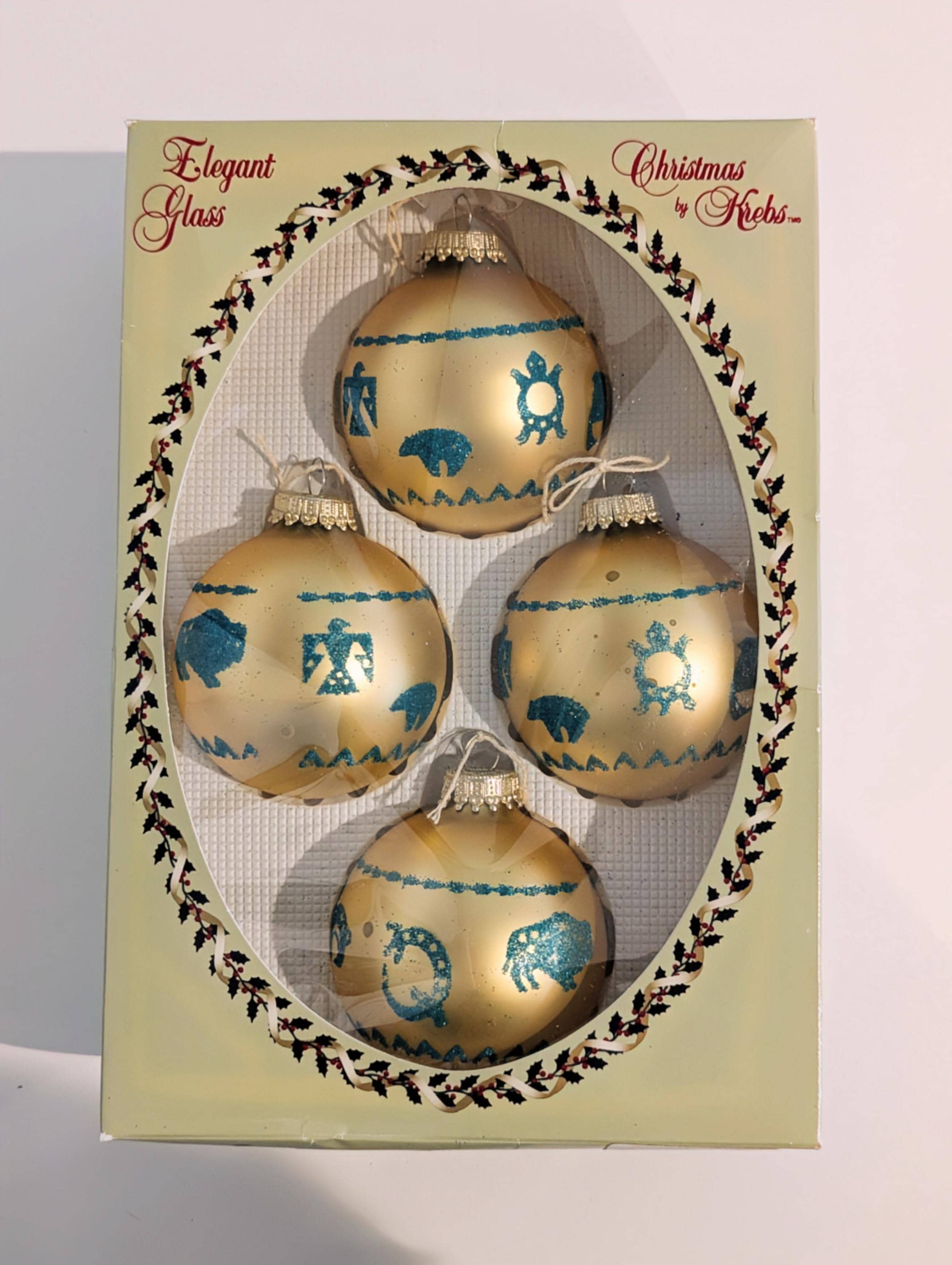 2001 Vintage Christmas by Krebs Set of 4 Glass Ornament Bulbs With