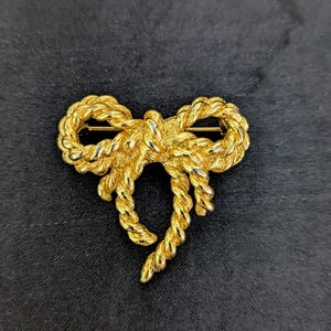 MCM Vintage Gold Tone Braided Rope Bow Brooch, Pin/1950s 1960s Mid Century Jewelry/Vintage Brooch