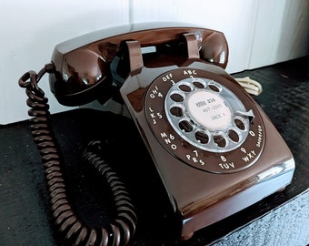 Vintage ITT Brown Rotary Telephone, Landline Corded Phone, 1970s/Vintage Telephone/Prop