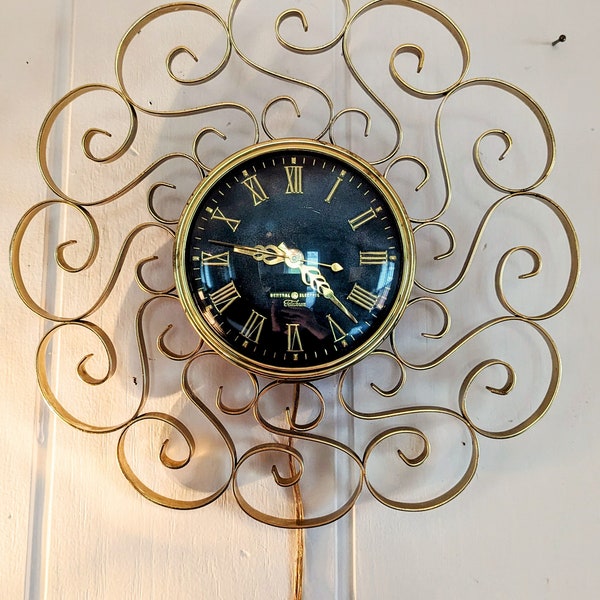 Mid Century General Electric Telechron Wall Clock, WORKS/Atomic Starburst Clock/Vintage Clock/Retro Clock