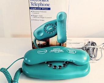 1990s Vintage NOS Turquoise Metropolis by Conair Desk Telephone, WORKS, Retro Push Button Landline Decorator Phone, Unused/Y2K