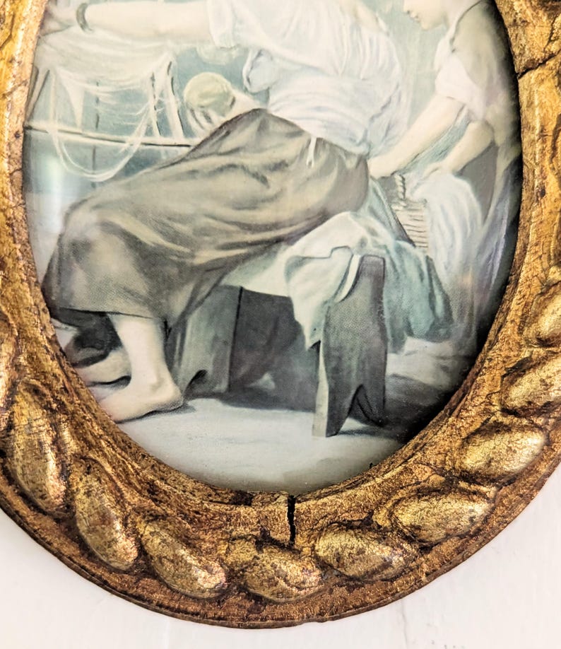 MCM Vintage Gold Gilt Italian Florentine Small Oval Framed Wall Art ...