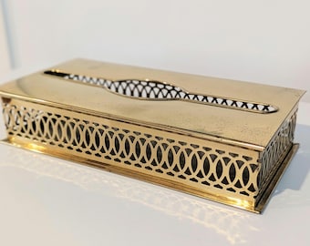MCM Vintage Ornate Gold Tone Brass Filigree Tissue Box, Wall Hang/1960s Mid Century/Vintage Vanity/Bathroom Decor