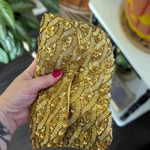 Mid Century Vintage Gold Beaded and Sequined Evening Bag Clutch, 'Fine Arts Bag' Art Deco, MCM/Wedding, Bridal/1960s 1950s/MCM Aesthetic
