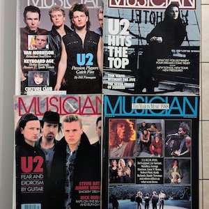 1980s Vintage Lot of 4 Musician Magazine, U2 Covers, Bono, Guitar, Interviews, Jan &#39;85, May &#39;87, Jan &#39;89, 1988/Vintage Music Magazine