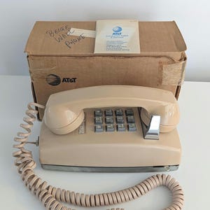 1970s/80s Vintage Beige AT&T Push Button Wall Mount Landline Telephone in Original Box/MCM Mid Century Movie Prop, Decor/Home Phone/2554